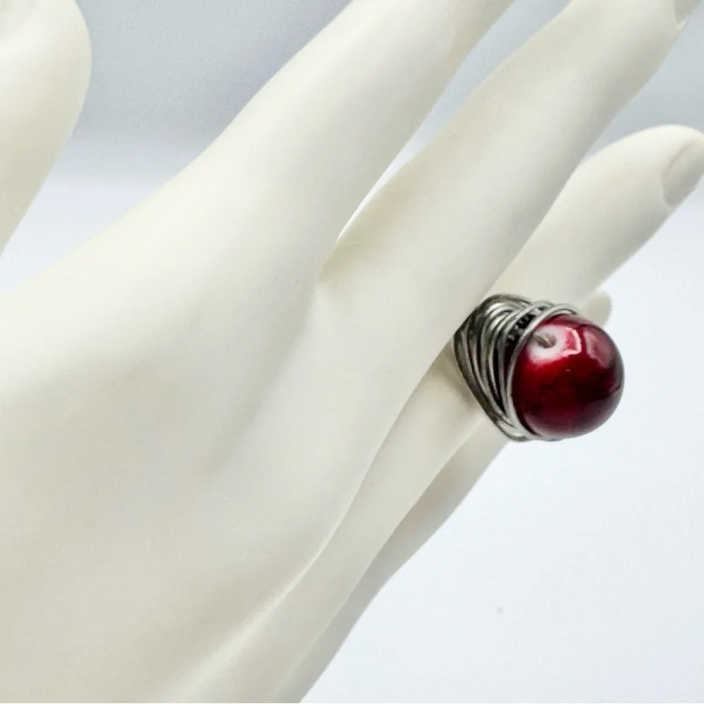Garnet Bauble Wire Wrapped Handmade Ring 6-6.5